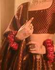 Sania Chadha in Falaknuma Deep Burgundy Lehenga