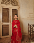 Safaa Red Vegan Silk Woven Motif Gharara Set For Girls