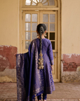 Safaa Indigo Blue Vegan Silk Zari Woven Anarkali Set For Girls