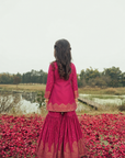 Safaa Magenta Vegan Silk Woven Motif Sharara Set For Girls
