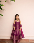 Safaa Magenta Vegan Silk Zari Woven Anarkali Set For Girls
