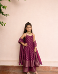 Safaa Magenta Vegan Silk Zari Woven Anarkali Set For Girls