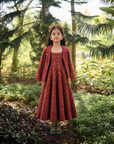 Safaa Magenta Moonga Silk Woven Floral Motif Blazer Set For Girls
