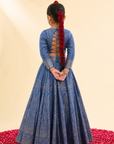 Safaa Ink Blue Vegan Silk Zari Gota Woven Lehenga Set For Girls