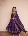 Safaa Purple Vegan Silk Zari Woven Anarkali Set For Girls