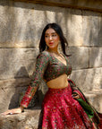 Reshma in Mor Mahal Green-Magenta Lehenga