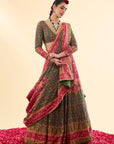 Mor Mahal Green-Magenta Lehenga with Dupatta Set of 3