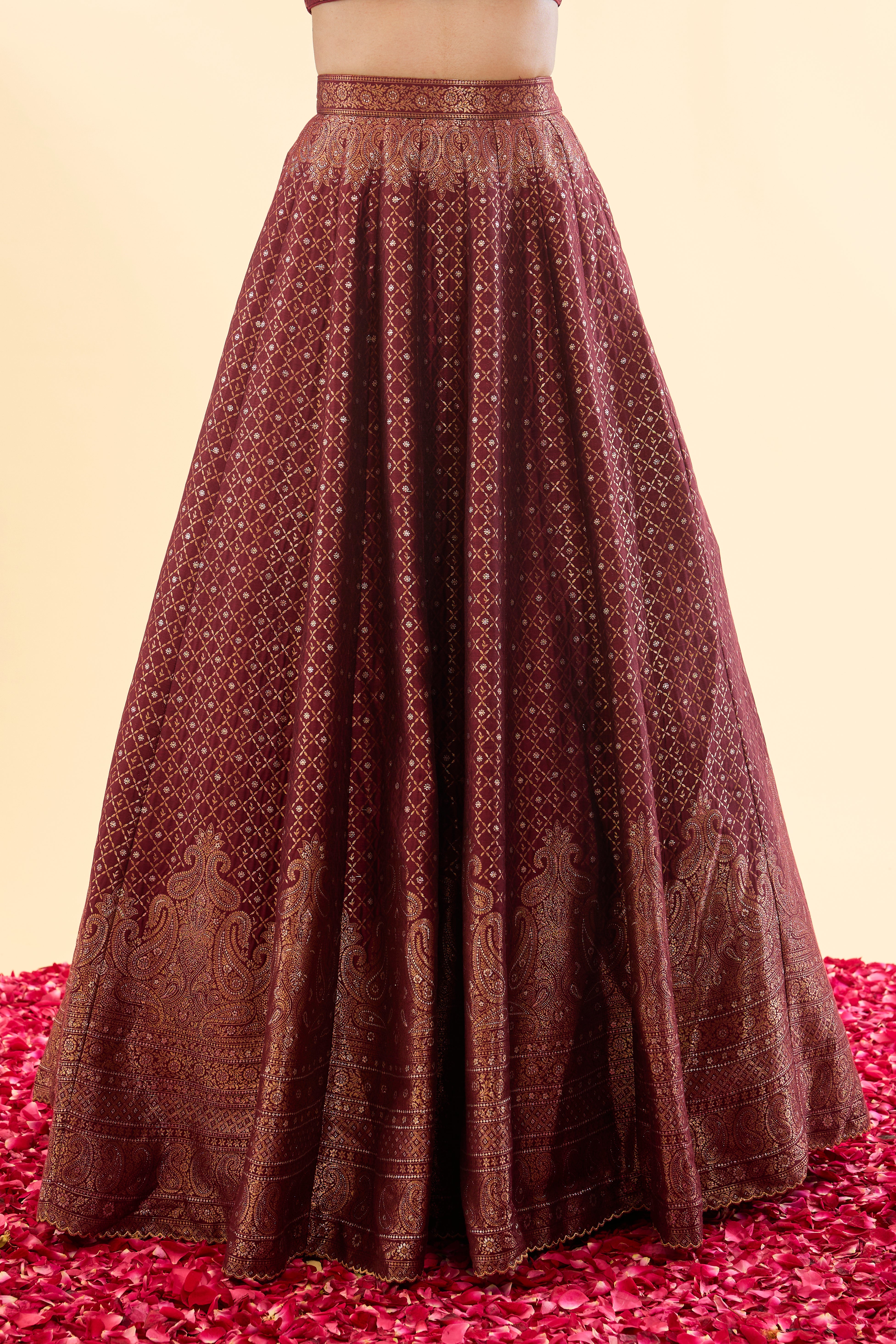 Falaknuma Deep Burgundy Lehenga with Dupatta Set of 3