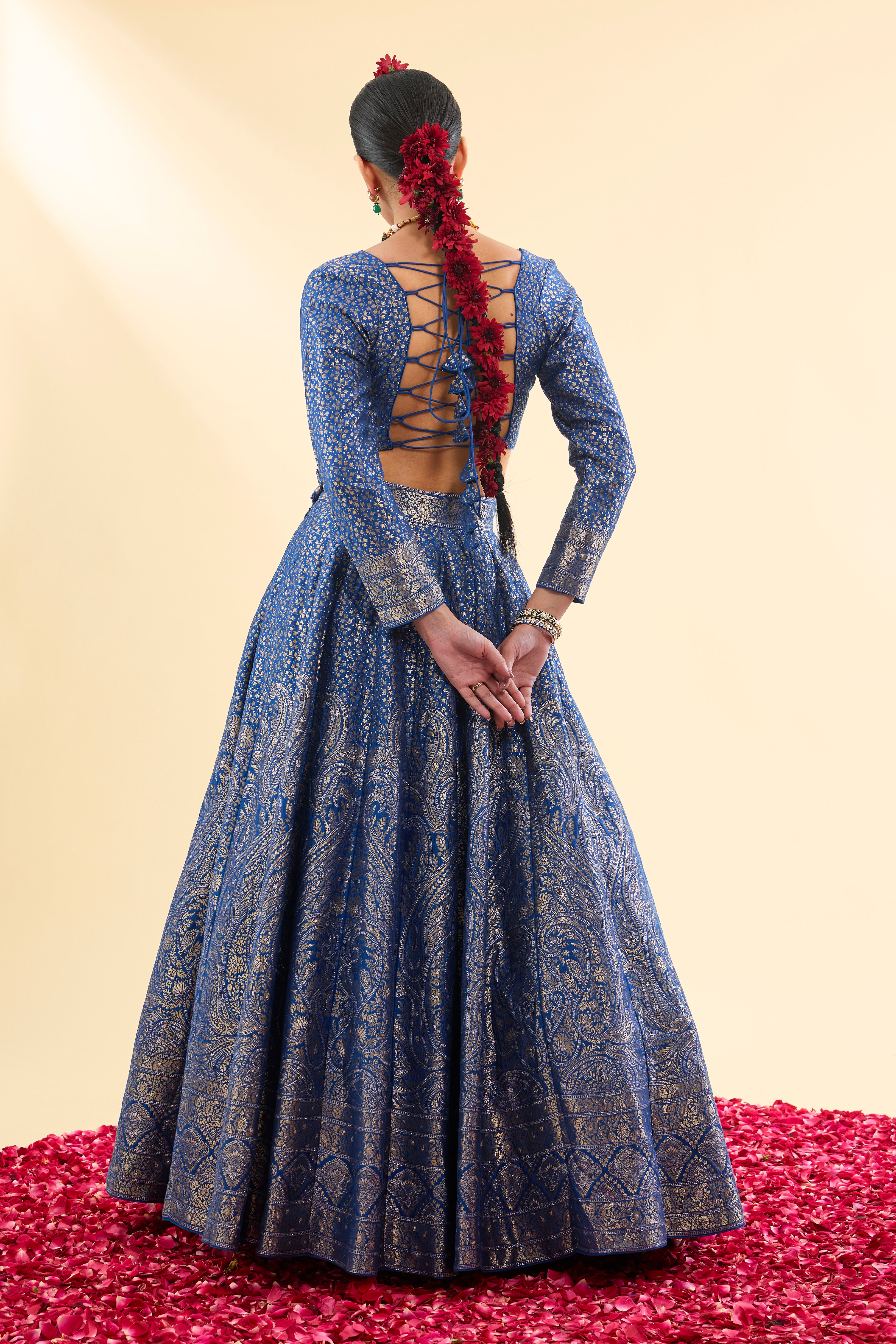 Nur Chashma Persian Blue Lehenga with Dupatta Set of 3