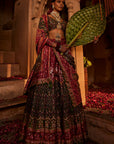 Mor Mahal Green-Magenta Lehenga with Dupatta Set of 3