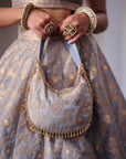 Powder Blue Zari Woven Hobo Bag