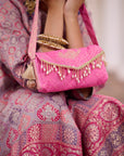Fuchsia Pink Woven Quilted Sling Bag
