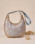 Powder Blue Zari Woven Hobo Bag