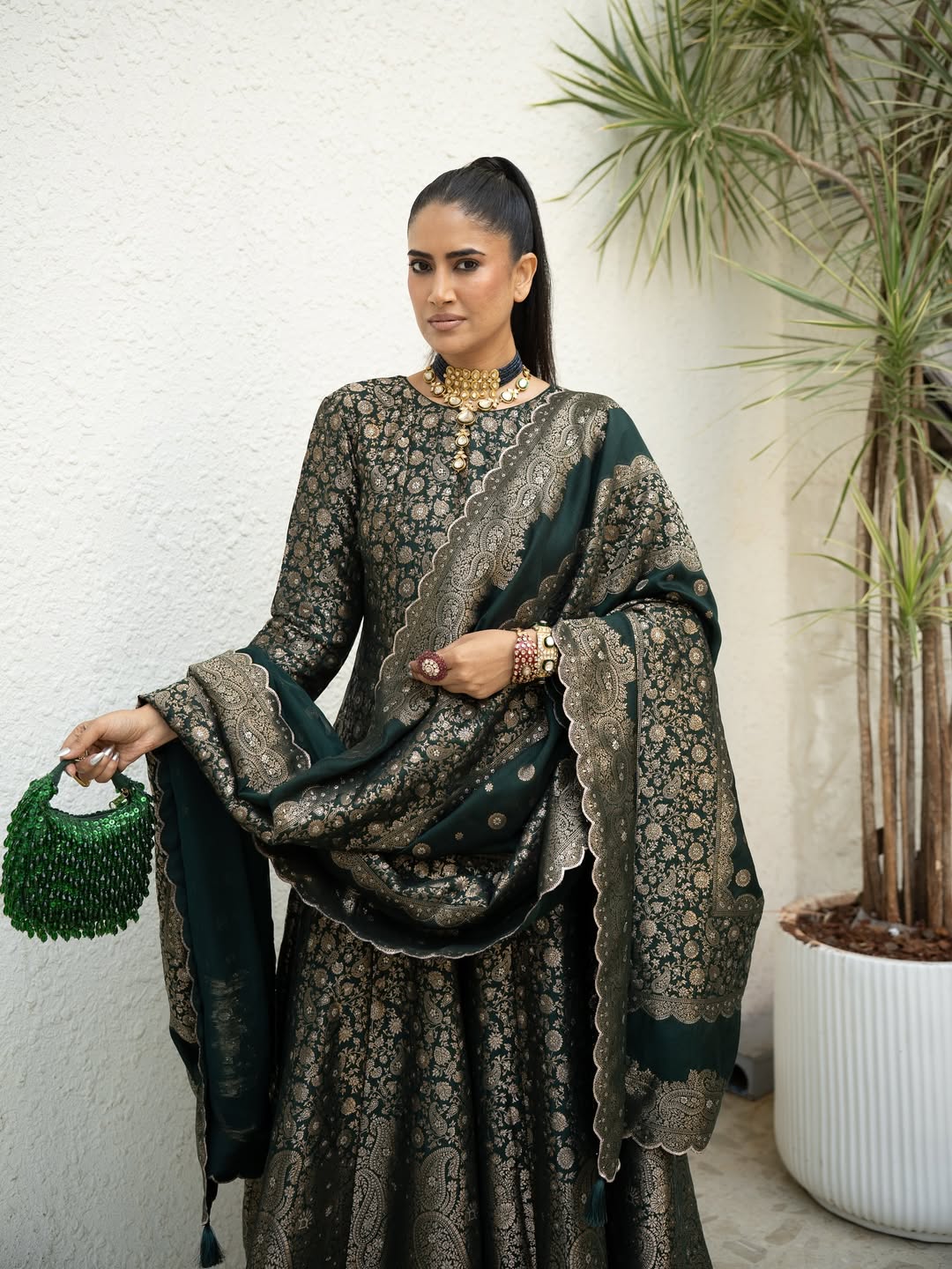 Noor Mahal Bottle Green Anarkali with Dupatta Set of 3
