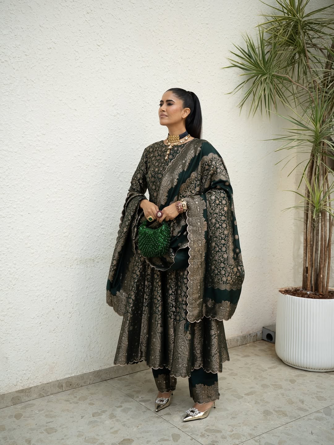 Noor Mahal Bottle Green Anarkali with Dupatta Set of 3