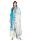 Cotton Jacquard Zari Woven Ferozi Dress Material with Cotton Silk Dupatta