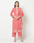 Cotton Woven Chikankari Design Unstitched Dress Material With dupatta