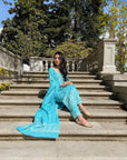 Cotton Jacquard Zari Woven Ferozi Dress Material with Cotton Silk Dupatta