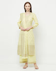 COTTON WOVEN CHIKANKARI LEMON DRESS MATERIAL WITH DUPATTA