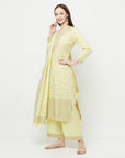 COTTON WOVEN CHIKANKARI LEMON DRESS MATERIAL WITH DUPATTA