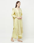 COTTON WOVEN CHIKANKARI LEMON DRESS MATERIAL WITH DUPATTA