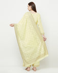 COTTON WOVEN CHIKANKARI LEMON DRESS MATERIAL WITH DUPATTA