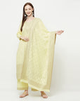 COTTON WOVEN CHIKANKARI LEMON DRESS MATERIAL WITH DUPATTA