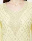 COTTON WOVEN CHIKANKARI LEMON DRESS MATERIAL WITH DUPATTA