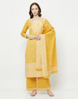 COTTON WOVEN CHIKANKARI YELLOW DRESS MATERIAL WITH DUPATTA