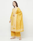 COTTON WOVEN CHIKANKARI YELLOW DRESS MATERIAL WITH DUPATTA