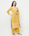 COTTON WOVEN CHIKANKARI YELLOW DRESS MATERIAL WITH DUPATTA