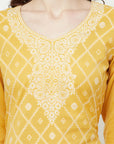 COTTON WOVEN CHIKANKARI YELLOW DRESS MATERIAL WITH DUPATTA