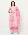 COTTON WOVEN CHIKANKARI PINK DRESS MATERIAL WITH DUPATTA