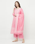 COTTON WOVEN CHIKANKARI PINK DRESS MATERIAL WITH DUPATTA
