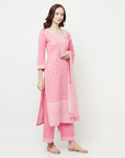 COTTON WOVEN CHIKANKARI PINK DRESS MATERIAL WITH DUPATTA