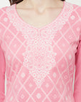 COTTON WOVEN CHIKANKARI PINK DRESS MATERIAL WITH DUPATTA