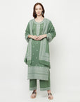 COTTON WOVEN CHIKANKARI OLIVE DRESS MATERIAL WITH DUPATTA