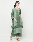 COTTON WOVEN CHIKANKARI OLIVE DRESS MATERIAL WITH DUPATTA