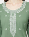 COTTON WOVEN CHIKANKARI OLIVE DRESS MATERIAL WITH DUPATTA