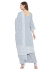 Chikankari Woven Cotton Grey Dress Material