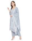 Chikankari Woven Cotton Grey Dress Material