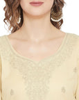 Chikankari Woven Cotton Lemon Dress Material