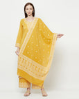 COTTON WOVEN CHIKANKARI YELLOW DRESS MATERIAL WITH DUPATTA