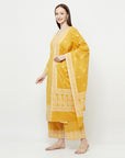 COTTON WOVEN CHIKANKARI YELLOW DRESS MATERIAL WITH DUPATTA