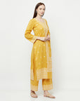 COTTON WOVEN CHIKANKARI YELLOW DRESS MATERIAL WITH DUPATTA