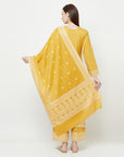 COTTON WOVEN CHIKANKARI YELLOW DRESS MATERIAL WITH DUPATTA