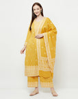 COTTON WOVEN CHIKANKARI YELLOW DRESS MATERIAL WITH DUPATTA