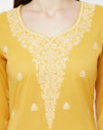 COTTON WOVEN CHIKANKARI YELLOW DRESS MATERIAL WITH DUPATTA