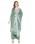 Chikankari Woven Cotton Olive Dress Material