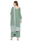 Chikankari Woven Cotton Olive Dress Material